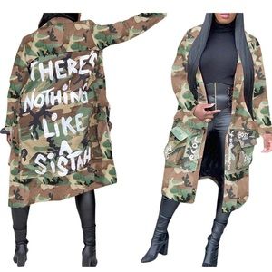 Camouflage Duster "There's Nothing Like A Sista" New Without Tags Size XL